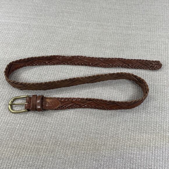 Vintage Fossil Brown Woven Genuine Leather  Belt Size XL Brass Buckle Preppy Y2K - Picture 3 of 7
